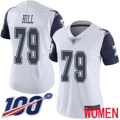Women Dallas Cowboys Limited White Trysten Hill #79 100th Season Rush Vapor Untouchable NFL Jersey->women nfl jersey->Women Jersey